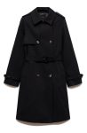 Mango Classic Black Double Breasted Water Repellent Cotton Trench Coat
