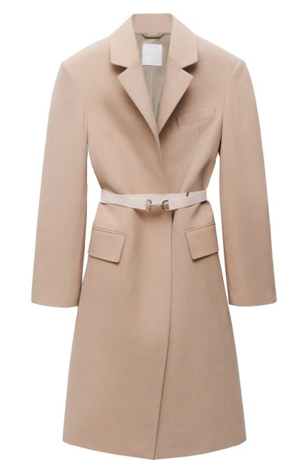 Mango Light Beige Structure Belted Coat