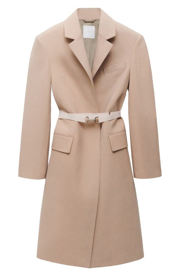 Mango Light Beige Structure Belted Coat