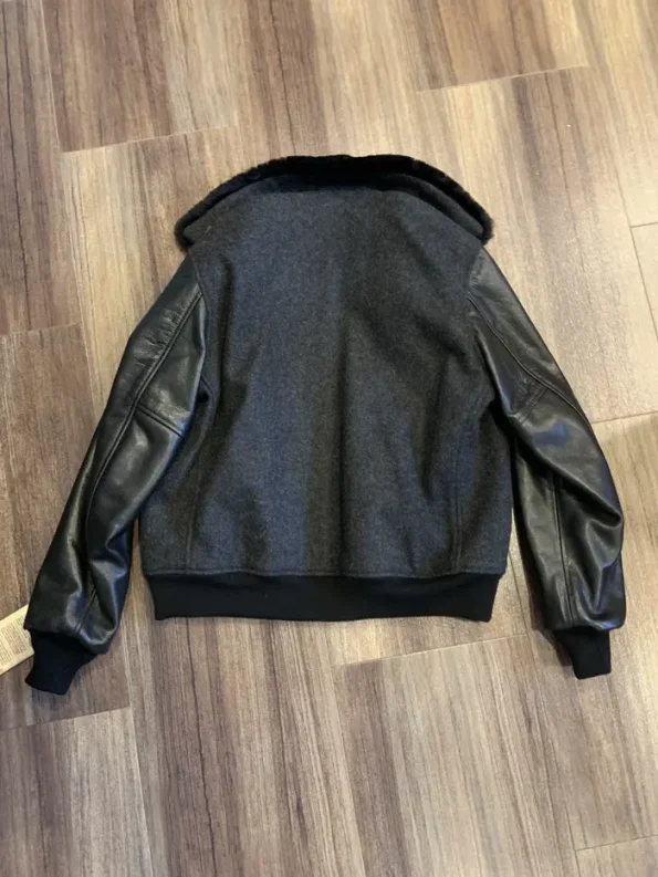 Men's B-15 Style Wool Jacket, Leather Sleeves And Sheepskin.