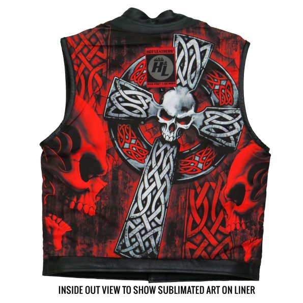 Men's Black 'celtic Cross' Conceal And Carry Hot Leathers Vest.