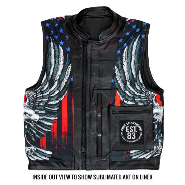Men's Black 'patriotic' Conceal And Carry Hot Leather Vest.