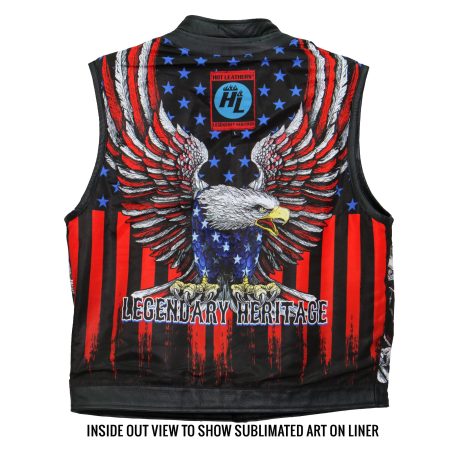 Men's Black 'patriotic' Conceal And Carry Hot Leather Vest.