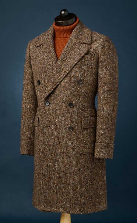 Men's Brown Donegal Wool Cashmere Polo Coat.