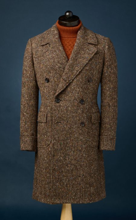 Men's Brown Donegal Wool Cashmere Polo Coat