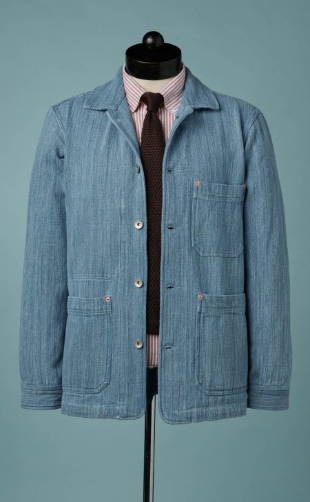 Men's Handloom Denim Light Ice Wash Chore Coat