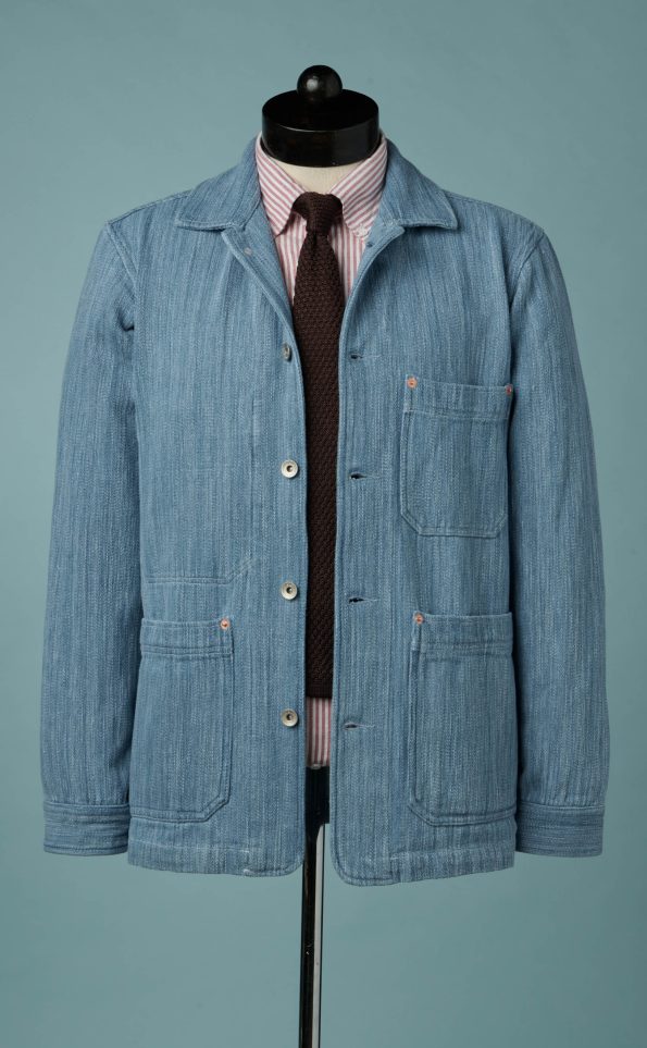 Men's Handloom Denim Light Ice Wash Chore Coat