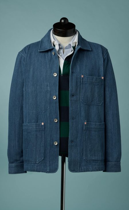 Men's Handloom Denim Rinse Wash Chore Coat