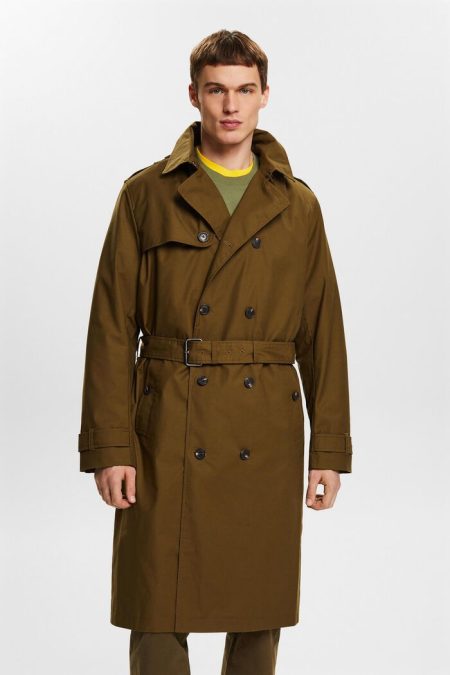 Men's Khaki Green Belted Trench Coat