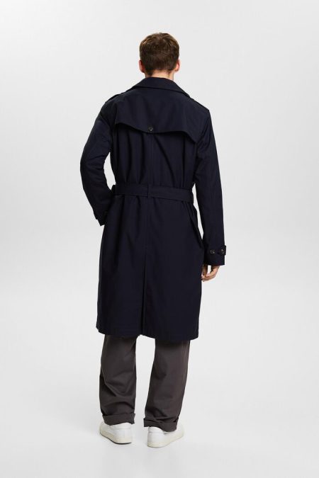 Men's Navy Blue Belted Trench Coat.