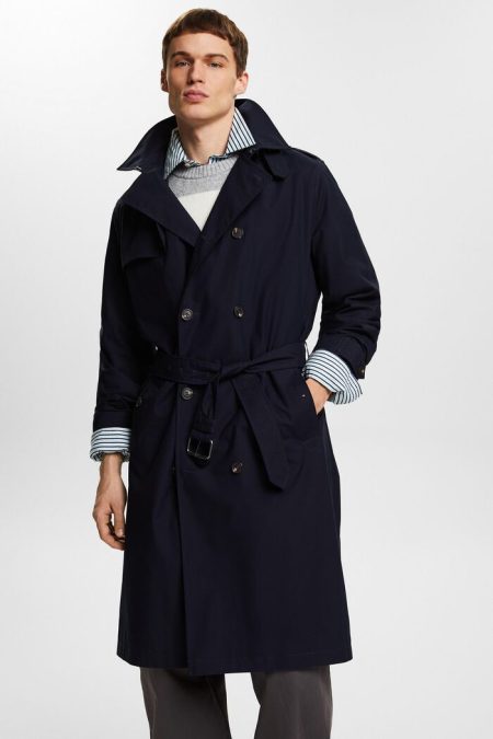Men's Navy Blue Belted Trench Coat