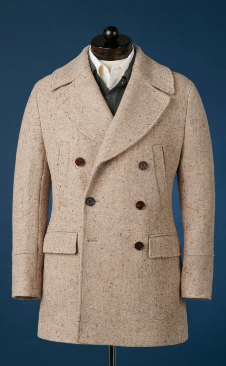 Men’s Oatmeal Donegal Wool Polo Coat
