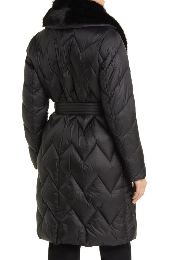 Michael Kors Black Faux Fur Collar Diamond Coat