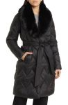 Michael Kors Black Faux Fur Collar Diamond Quilted Coat
