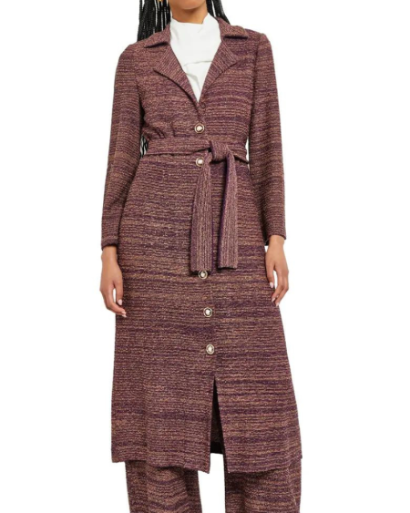 Misook Ultraviolet Tweed Belted Sweater Coat