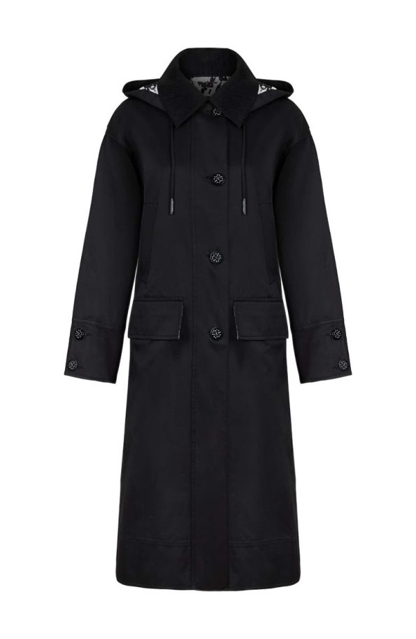 Nocturne Black Oversize Hooded Trench Coat