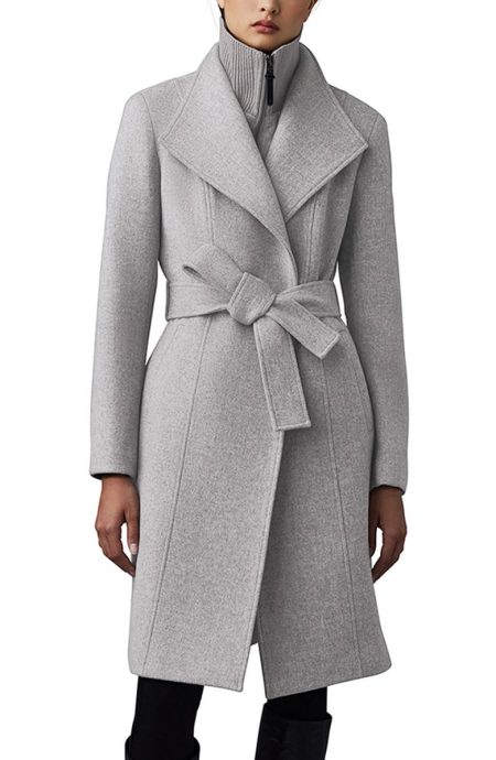 Norita Belted Double Face Wool Coat With Wool Blend Bib