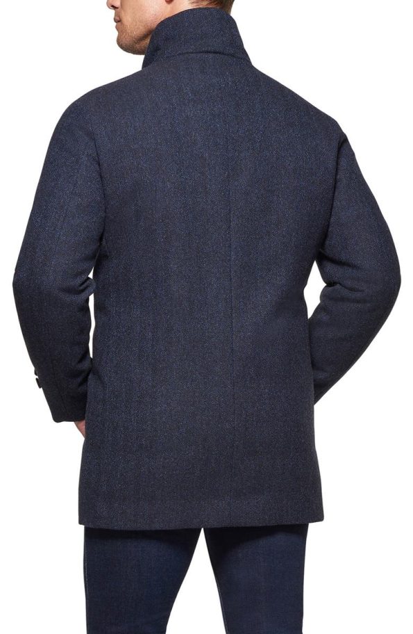 Norwegian Waterproof Herringbone Wool Blend Car Coat.
