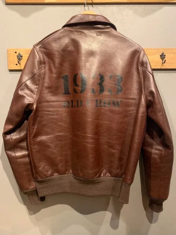 Old Crow A-2 Brown Logo Horsehide Leather Jacket.
