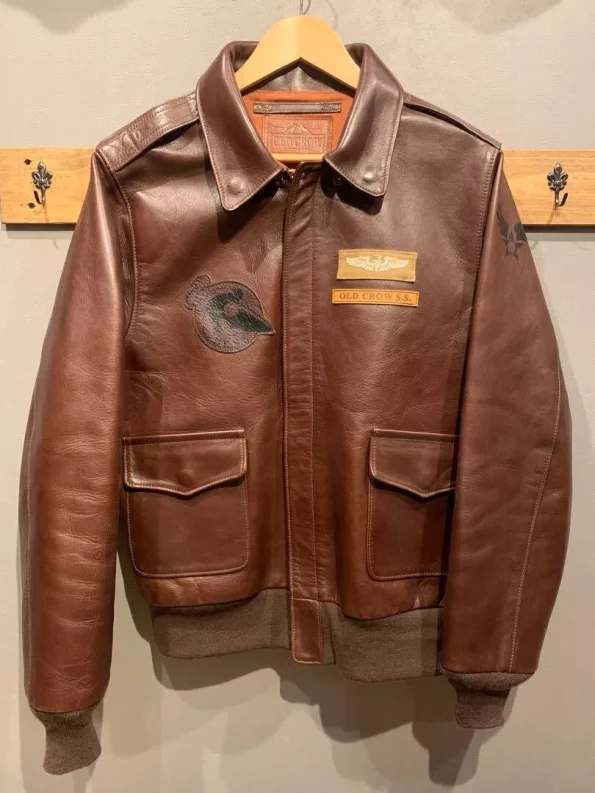 Old Crow A-2 Brown Logo Horsehide Leather Jacket