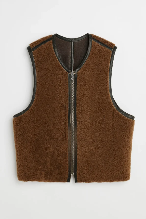 Our Legacy Men’s Reversible Brown Shearling Vest.