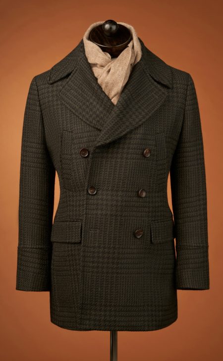 Prince Of Wales Dark Green Check Wool Peacoat