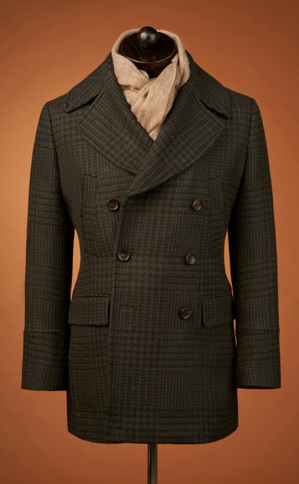 Prince Of Wales Dark Green Check Wool Peacoat