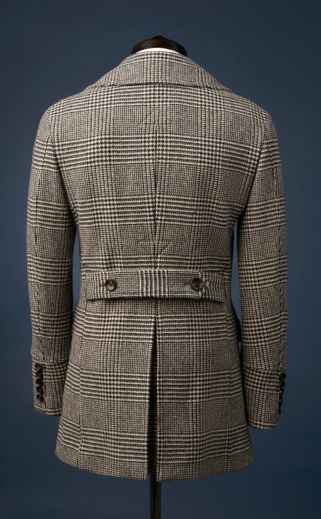 Prince Of Wales Gray Check Wool Peacoat.