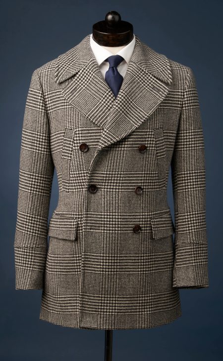 Prince Of Wales Gray Check Wool Peacoat