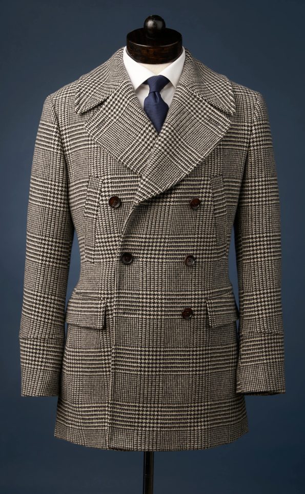Prince Of Wales Gray Check Wool Peacoat