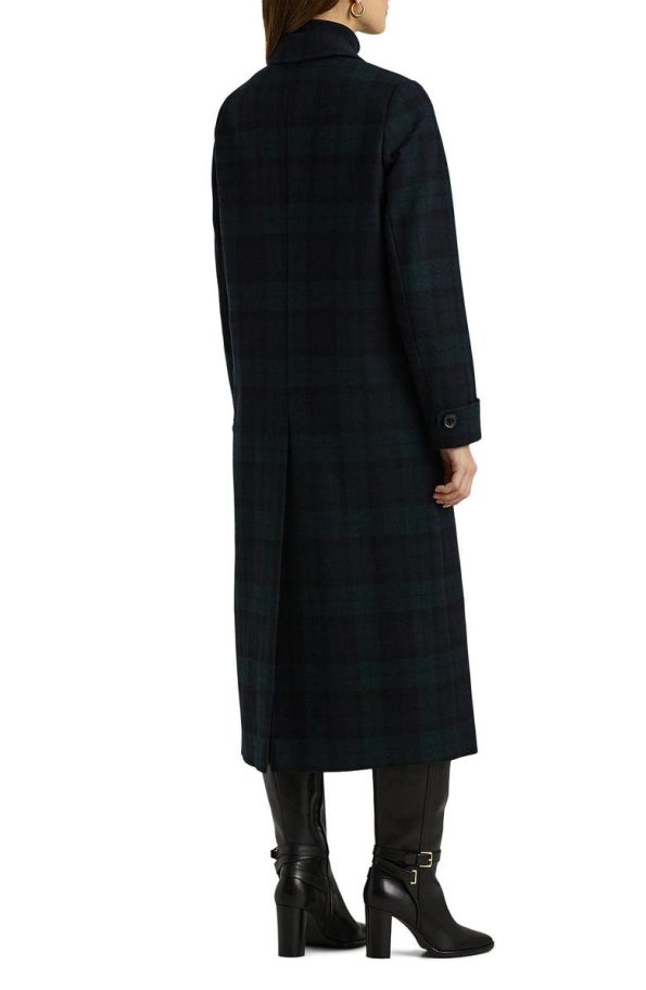 Ralph Lauren Black Watch Reefer Plaid Longline Wool Blend Coat.