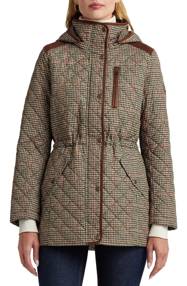 Ralph Lauren Box Houndstooth Quilted Hooded Jacket