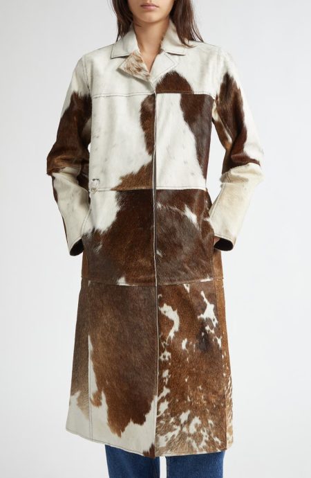 Saks Potts Gio Genuine Calf Hair Brown And White Cow Coat