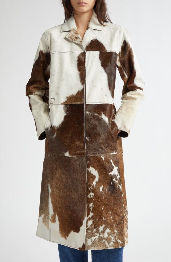 Saks Potts Gio Genuine Calf Hair Brown And White Cow Coat