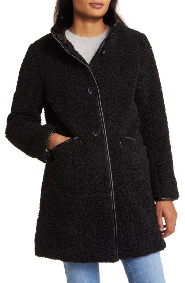 Sam Edelman Black Faux Fur Teddy Coat