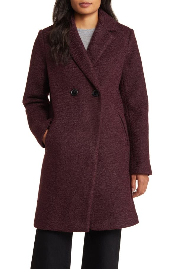 Sam Edelman Bouclé Burgandy Tweed Double Breasted Coat