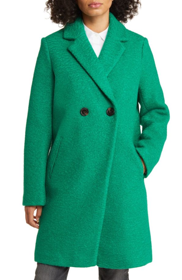 Sam Edelman Bouclé Green Tweed Double Breasted Coat