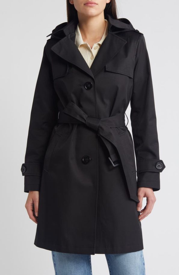 Sam Edelman Cotton Blend Trench Coat With Removable Hood