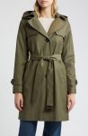 Sam Edelman Cotton Loden Trench Coat With Removable Hood