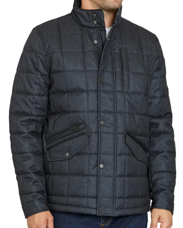 Sam Edelman Dark Charcoal Faux Leather Trim Box Quilt Coat