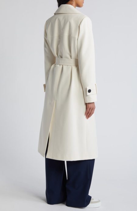 Sam Edelman Modern Ivory Double Breasted Belted Coat
