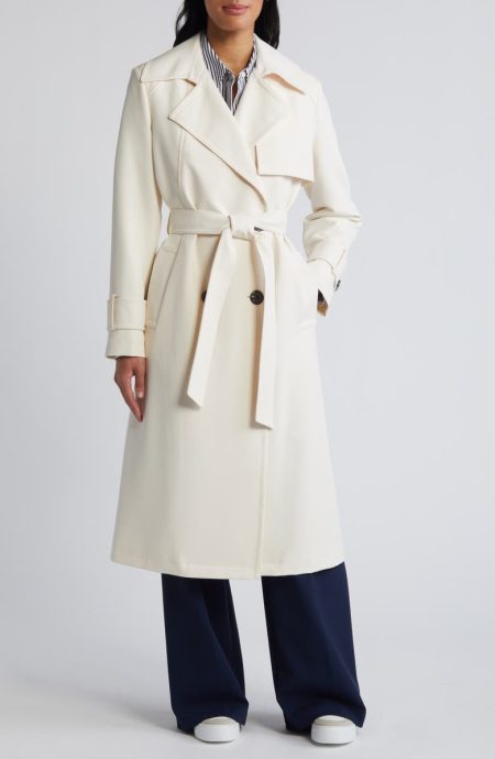Sam Edelman Modern Ivory Double Breasted Belted Trench Coat