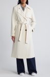 Sam Edelman Modern Ivory Double Breasted Belted Trench Coat