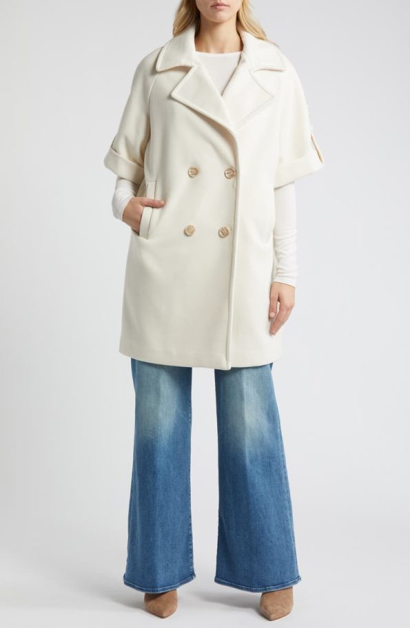 Sam Edelman Modern Ivory Double Breasted Cape Coat