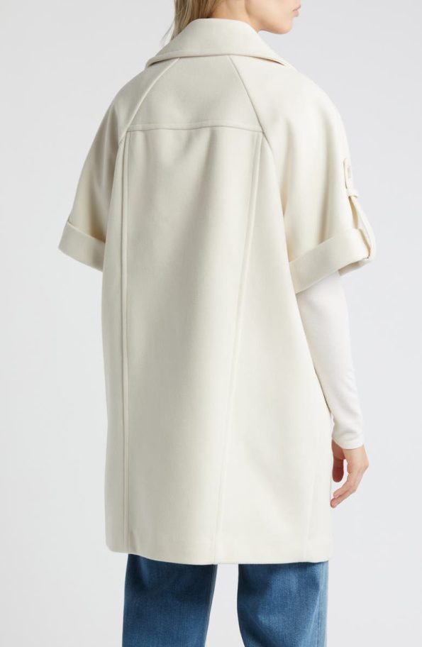 Sam Edelman Modern Ivory Double Breasted Cape Coat.