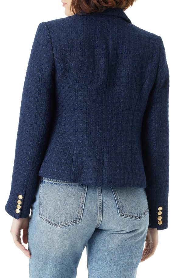 Sam Edelman Navy Blue Cheryl Open Front Crop Blazer.