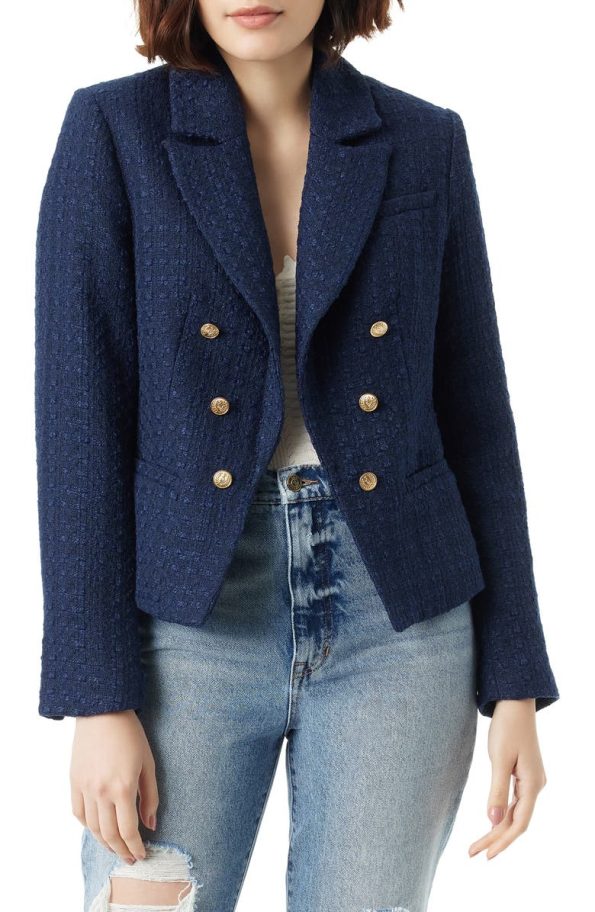Sam Edelman Navy Blue Cheryl Open Front Crop Blazer