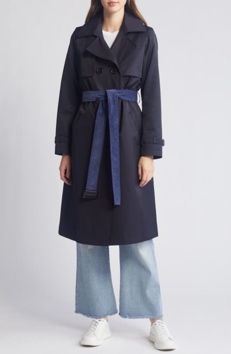 Sam Edelman Navy Blue Corduroy Contrast Trench Coat