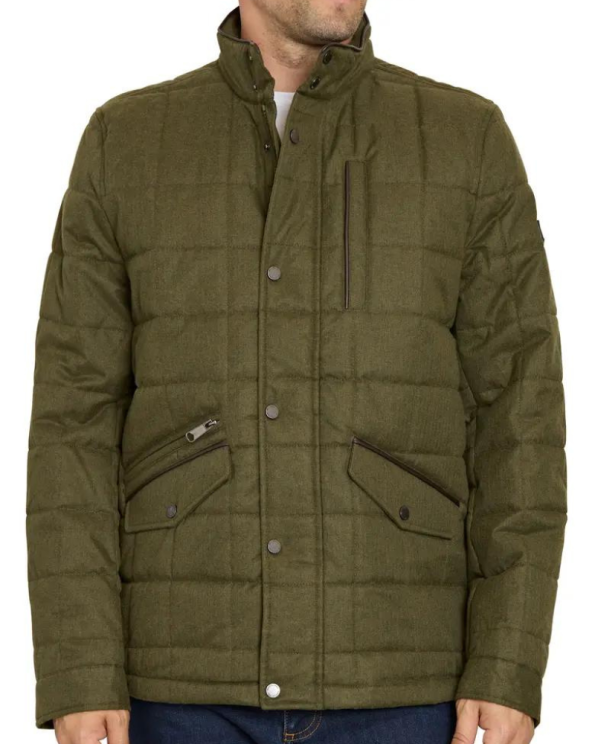 Sam Edelman Olive Faux Leather Trim Box Quilt Coat