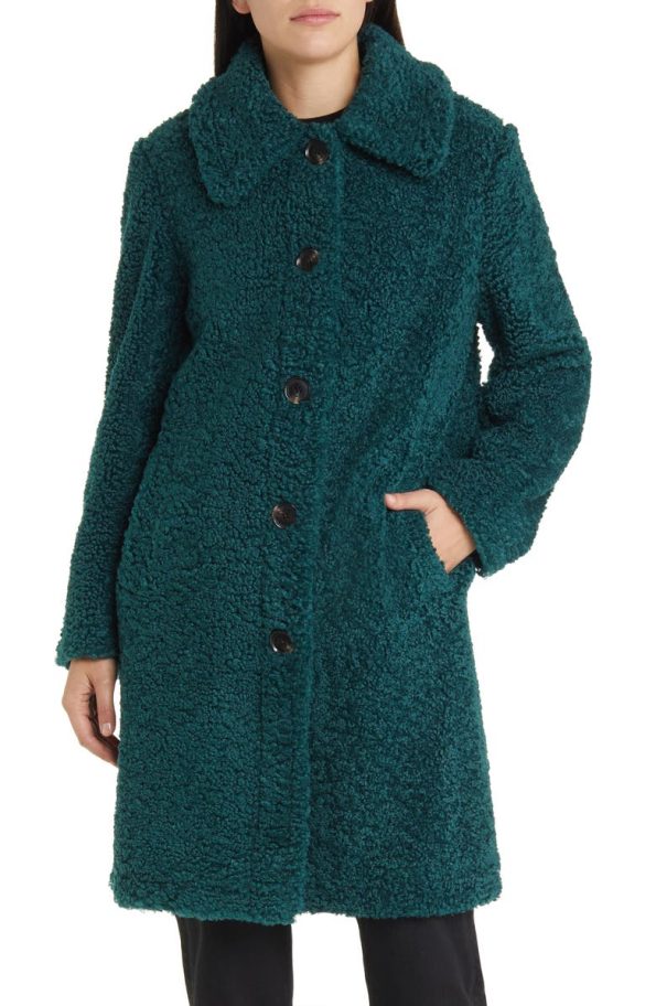 Sam Edelman Peacock Green Longline Teddy Fleece Coat